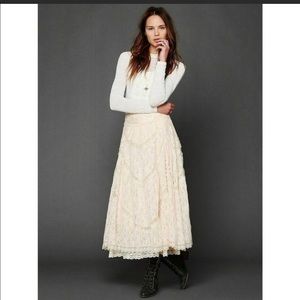 Free People Annie Oakley Rare Lace Maxi Skirt Small Victorian Cream Western